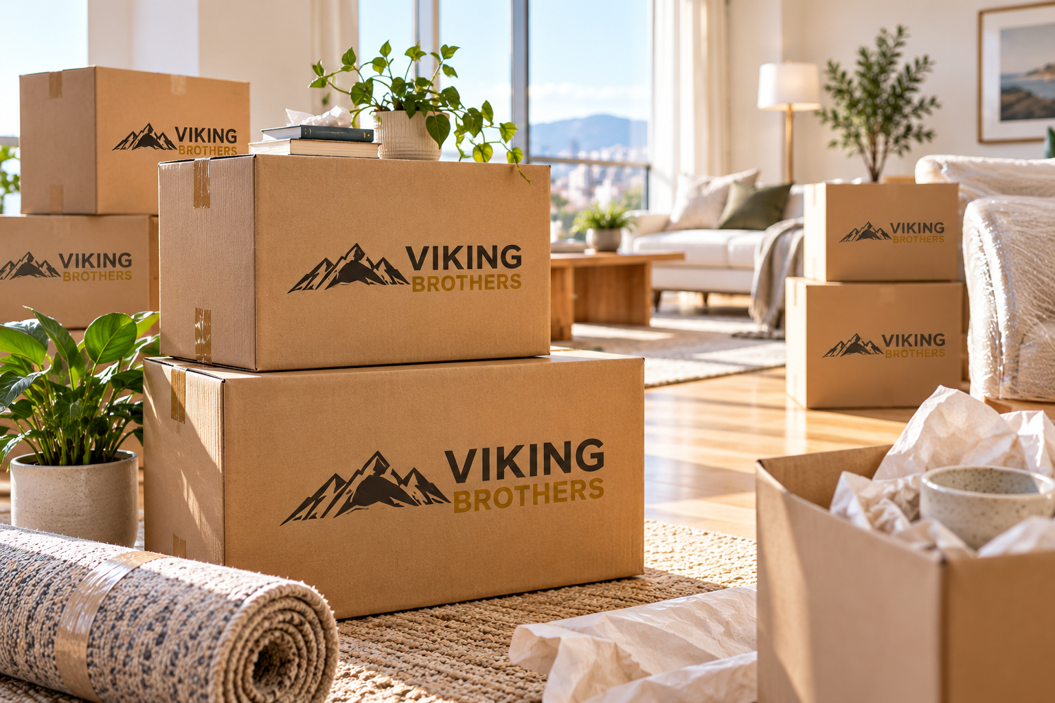 Stěhovací krabice Viking Brothers připravené ke stěhování